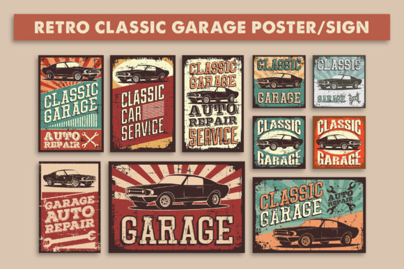 Download Retro Classic Car Service Sign Poster - Class Collection